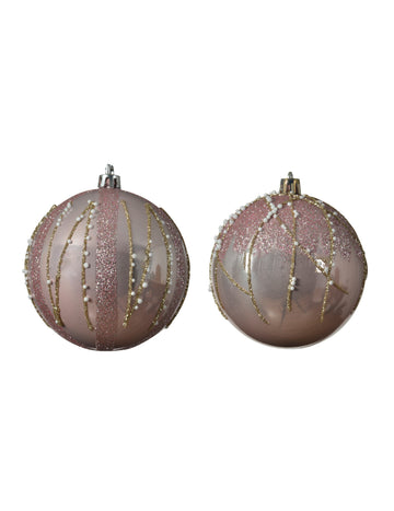 4 globuri de Crăciun cu sclipici roz și auriu 8 cm 