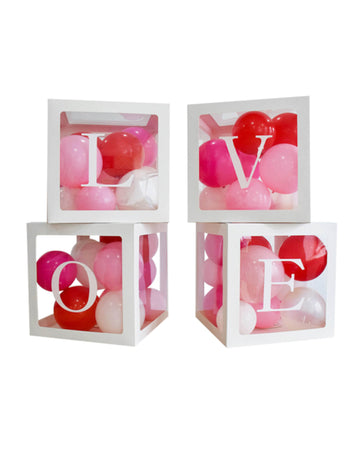 4 cubes à ballons en carton love 30 cm pour décoration romantique
