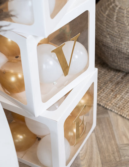 4 cuburi cu baloane albe transparente 30 cm