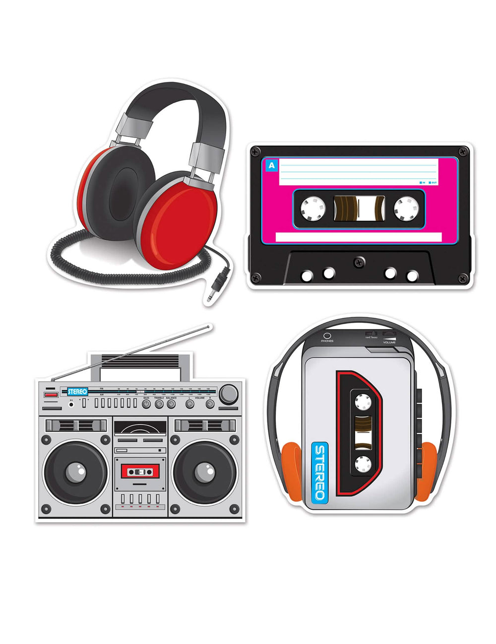 4 decorațiuni cartonate anii 80 temă muzică pentru petrecere multicolore