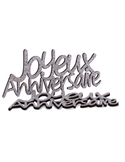 Décorations en bois Joyeux Anniversaire pour table chic argentées pailletées