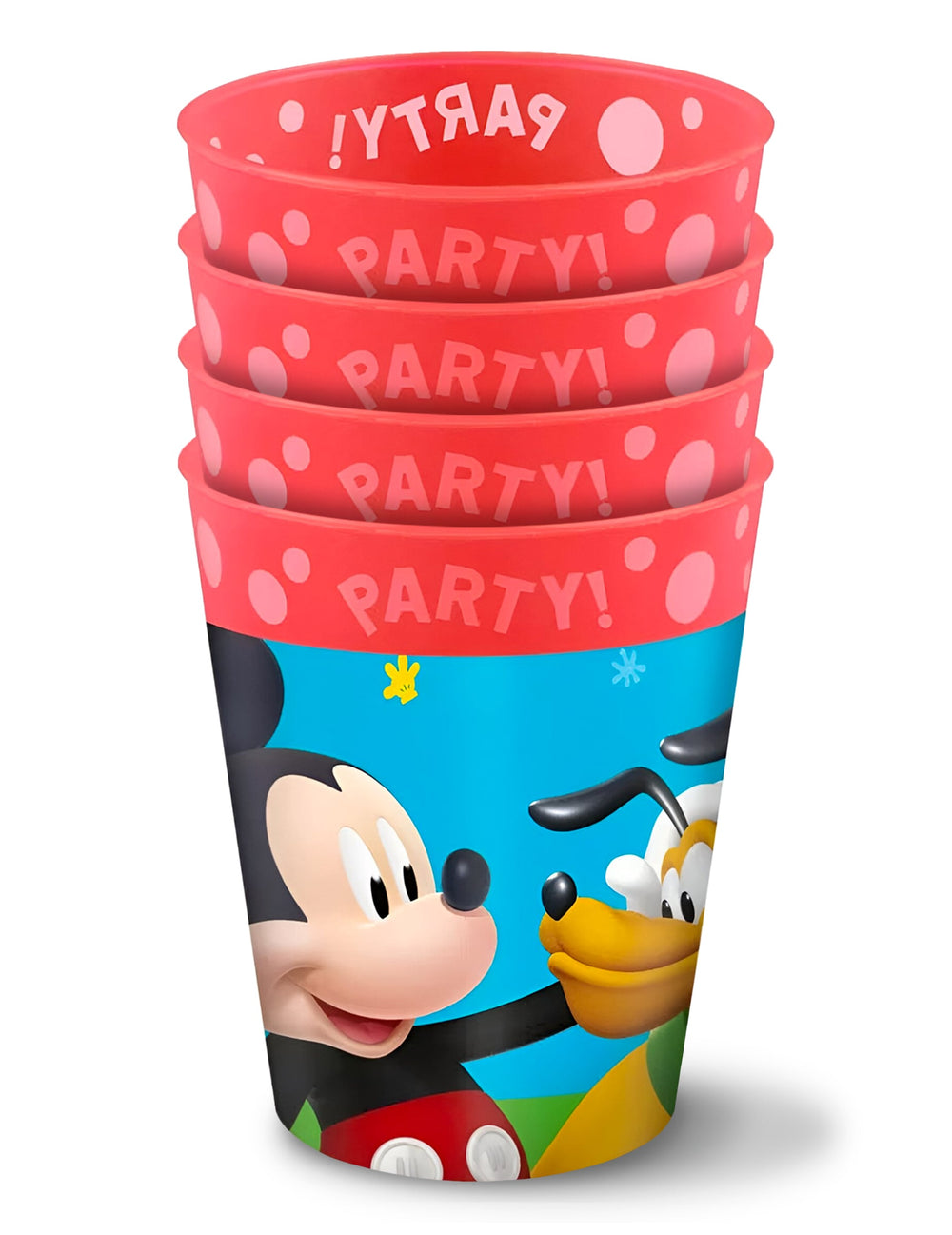4 Gobelets réutilisables Mickey pour enfant rouge et bleu avec motif Pluto