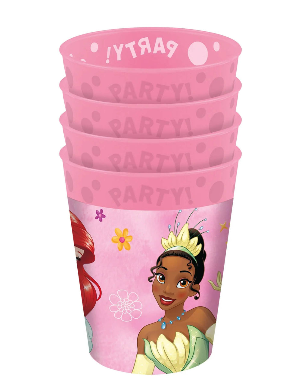 Lot de 4 gobelets réutilisables Princesses rose avec Tiana et Ariel