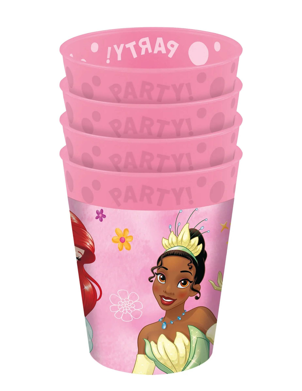 Lot de 4 gobelets réutilisables Princesses rose avec Tiana et Ariel