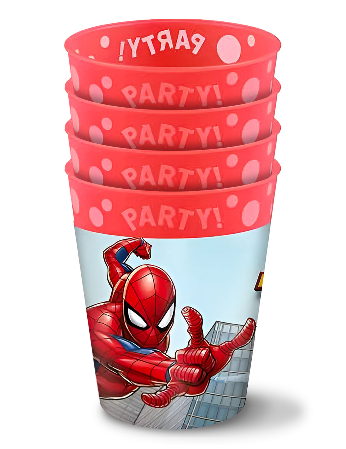 Gobelets réutilisables Spiderman pour enfant rouges et bleus avec inscription Party!