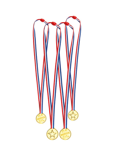 4 mini médailles tricolores pour enfant dorées avec ruban bleu blanc rouge