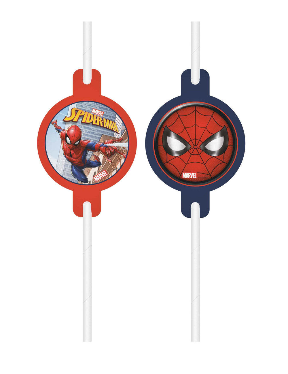Pailles médaillon Spiderman Fighter pour enfant rouges et bleues