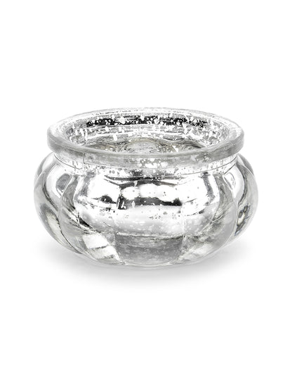 4 suporturi de lumânări din sticlă oglindită argintie, 6 x 3 cm pentru masă