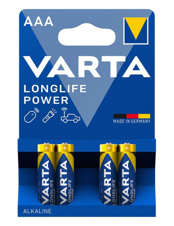 Lot de 4 piles LONGLIFE POWER LR03/AAA Varta bleues et jaunes