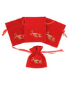 4 pochons Joyeux Noël velours rouge et or 9,5 x 11,5 cm