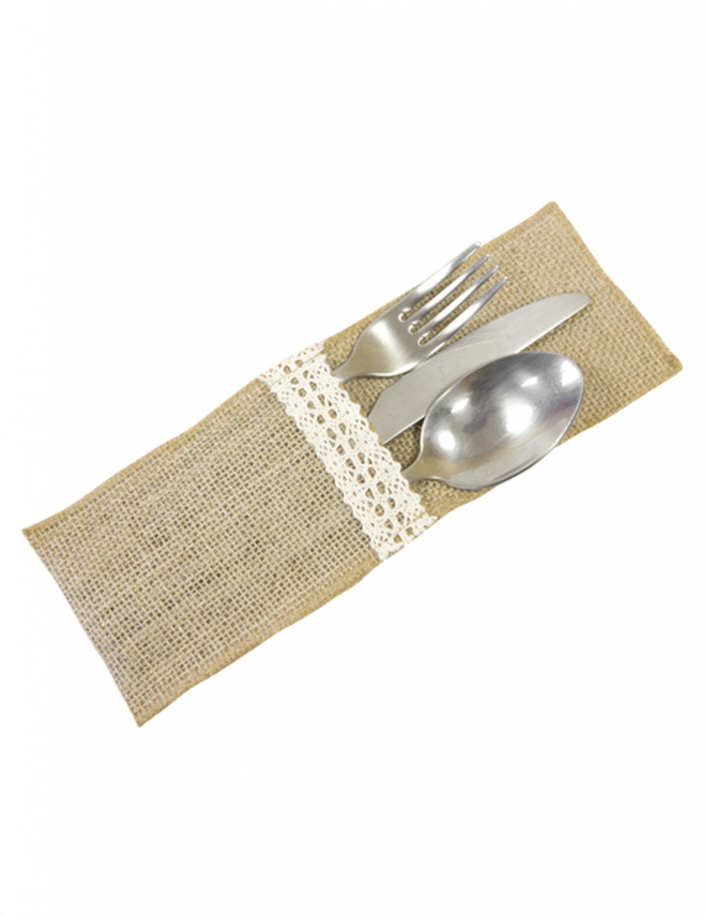 4 suporturi pentru tacâmuri cu efect de iută și dantelă albă, 8,5 x 24,5 cm cm