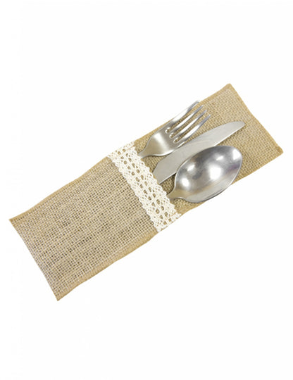 4 suporturi pentru tacâmuri cu efect de iută și dantelă albă, 8,5 x 24,5 cm cm