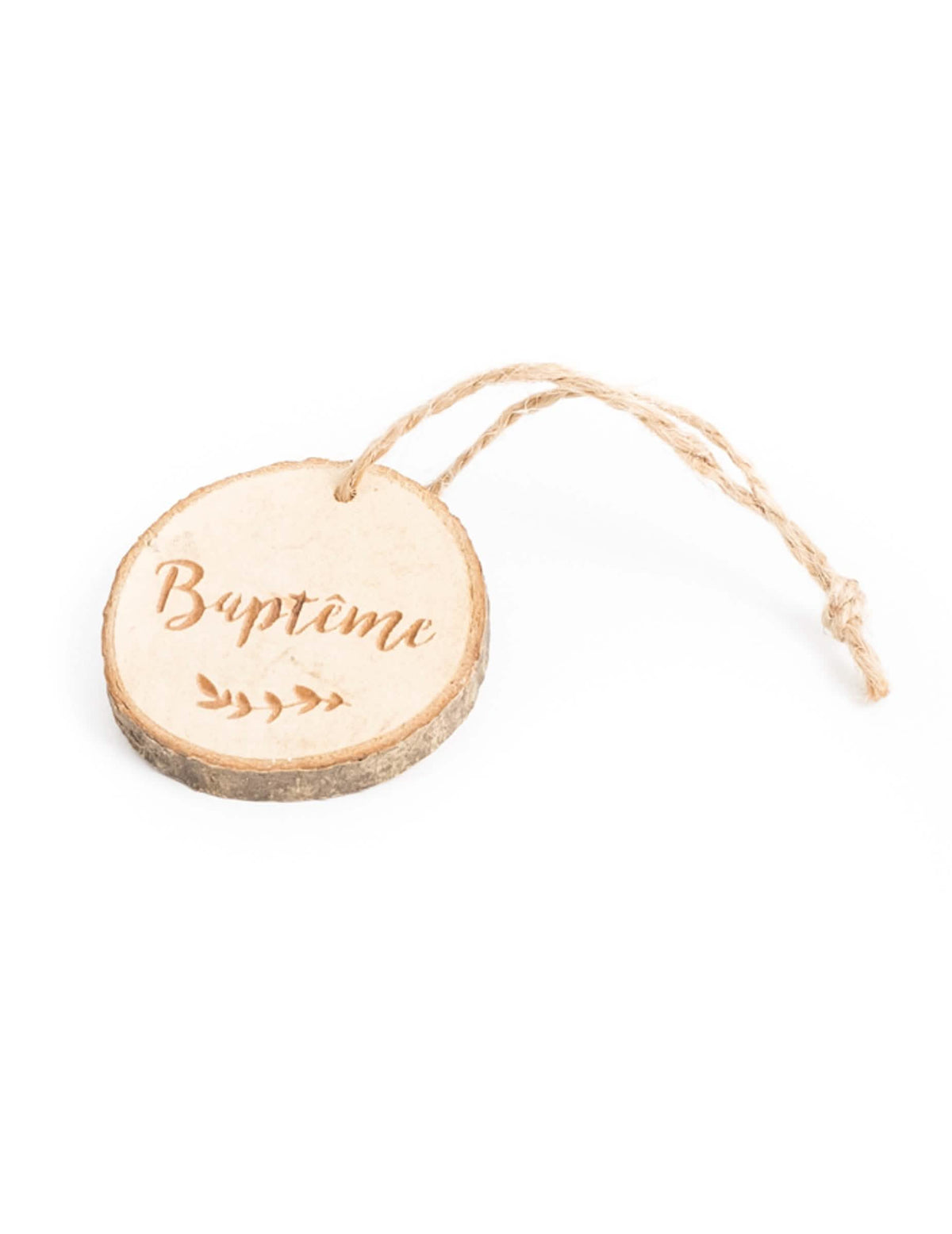 Rondel de lemn marcaj de loc pentru botez natural gravat cu sfoară