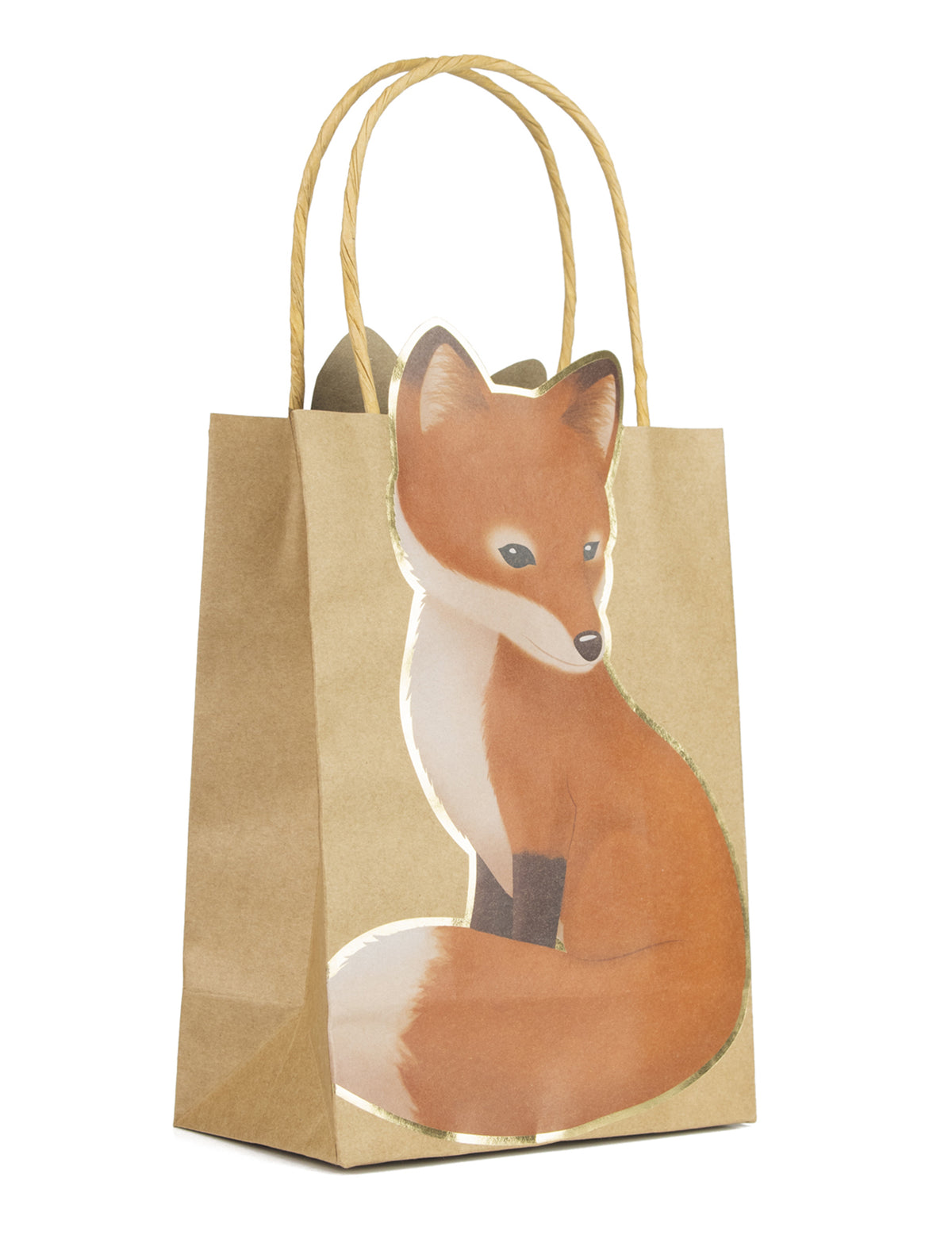 Sac cadeau woodland renard pour fête en kraft marron avec anses