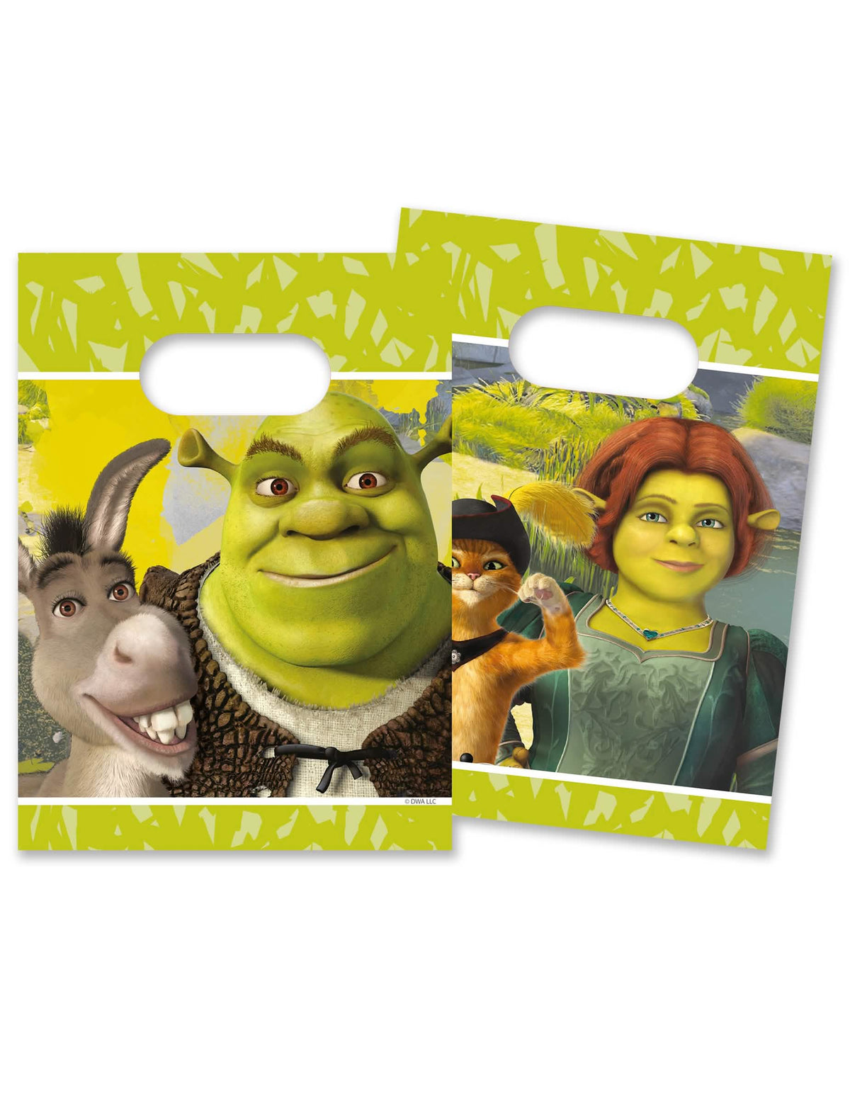 pungi cadou din hârtie Shrek pentru copil verde cu l'Âne Fiona și pisici Potté