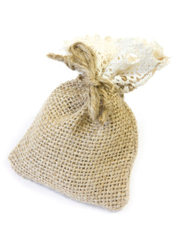 Sac en jute et dentelle pour dragées beige et blanc