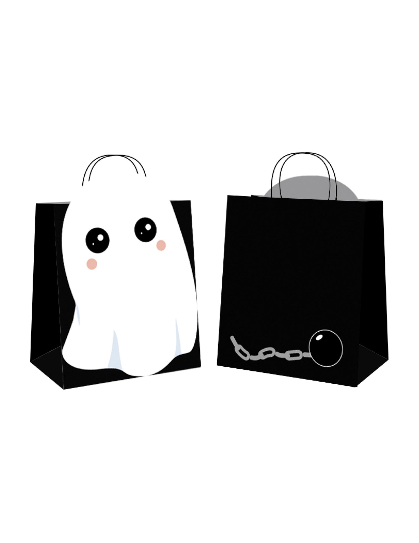 4 pungi negre de hârtie Sweety Ghost pentru vânătoare de bomboane, cu o fantomă în relief