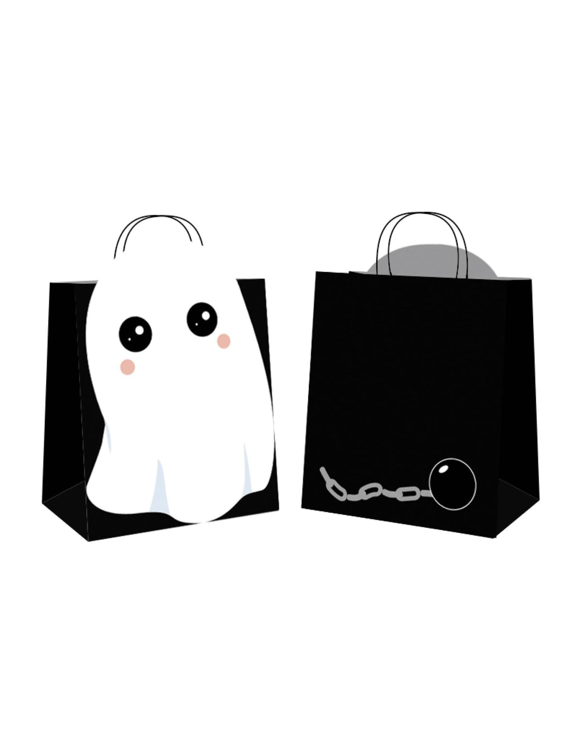 Saci de hârtie pentru vânătoarea de bomboane sweety ghost pentru halloween, negri, cu fantomă în relief