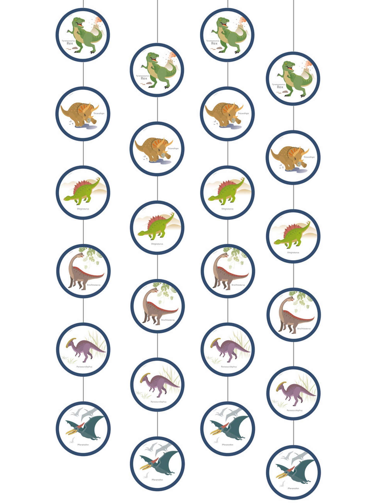 Suspensions grands dinosaures pour enfant bleues et multicolores