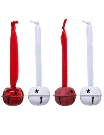 4 decorațiuni suspendate în formă de clopoțel alb și roșu cu panglică cm pentru brad