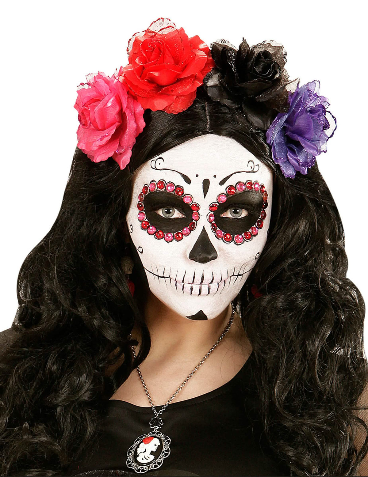 Strass Dia de los muertos pentru adult, roz și roșu