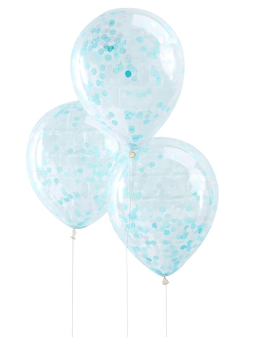 5 baloane confetti bleu deschis 30 cm din latex 