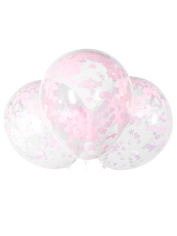 5 baloane transparente din latex confetti nuclee roz 40 cm