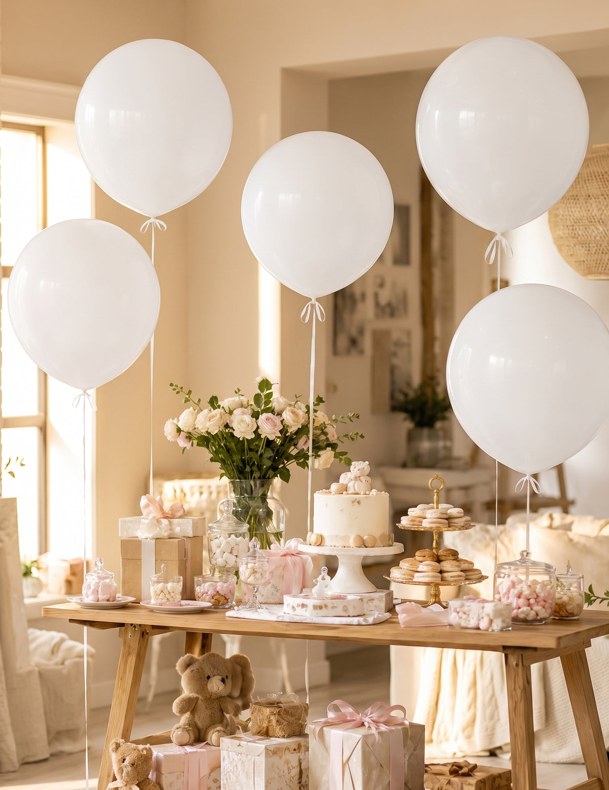 5 Ballons géants en latex blancs 47 cm