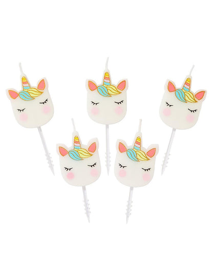 5 lumânări de aniversare cu cap de unicorn 