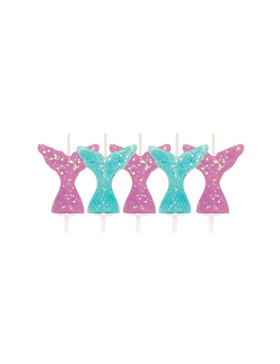 Bougies queue de sirène pour fête à paillettes roses et bleues