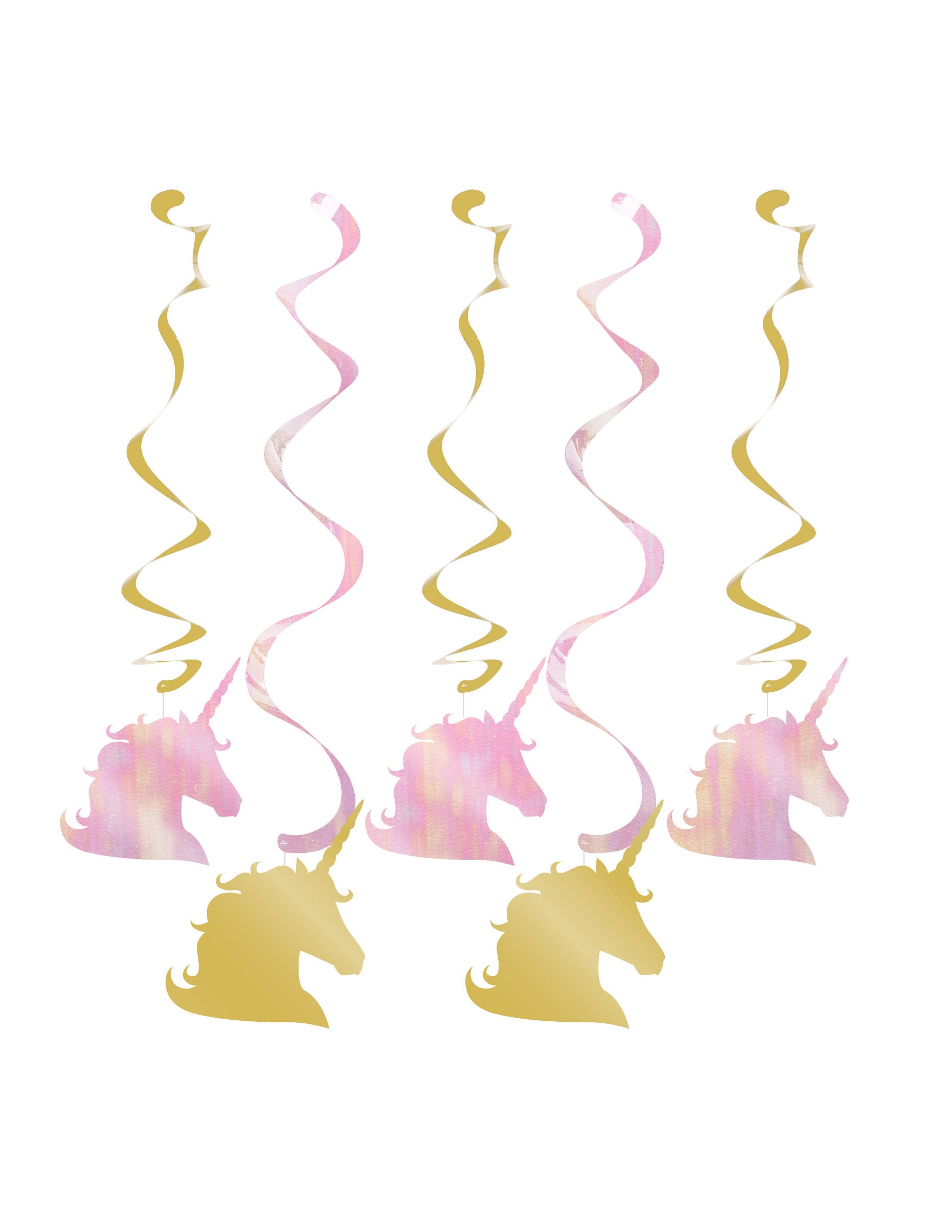 Décorations à suspendre spirales licorne iridescentes et dorées