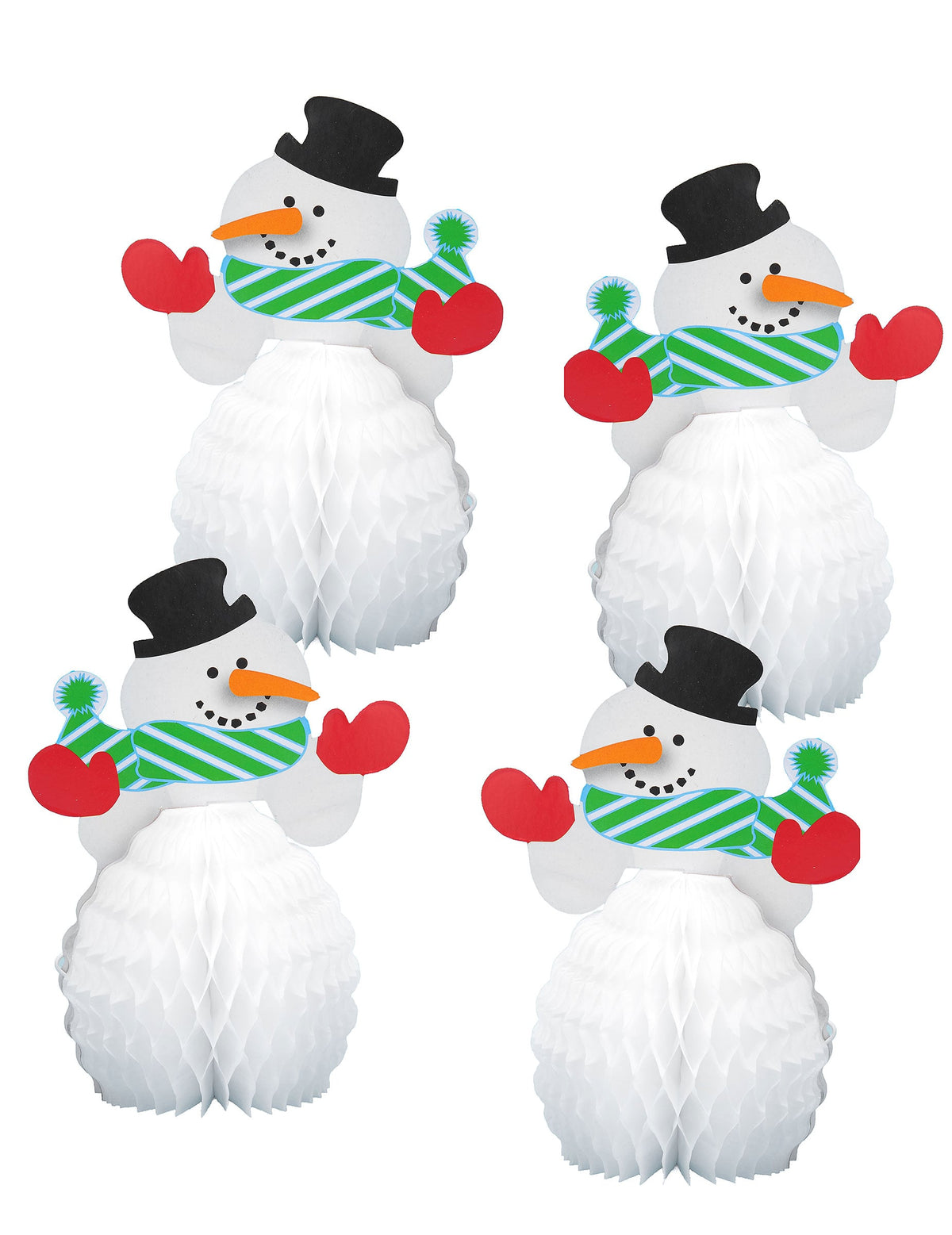 Mini centres de table Bonhomme de neige pour Noël blanc avec écharpe verte et moufles rouges