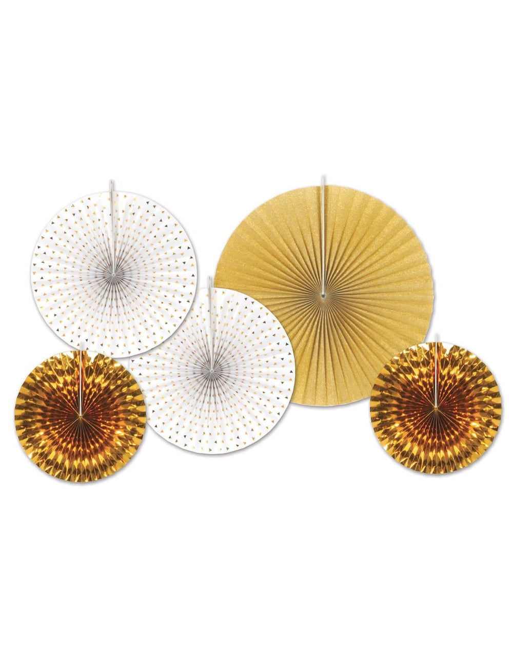 5 rosete din hârtie albe și aurii pentru decorarea petrecerii