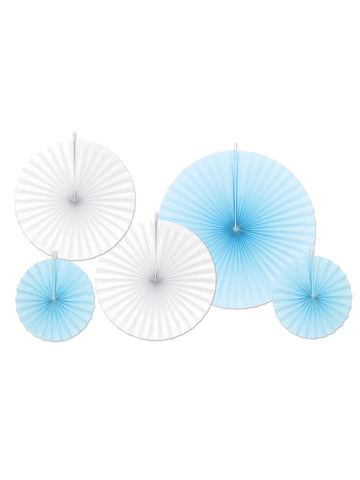 5 rozete din hârtie albastre și albe de agățat 