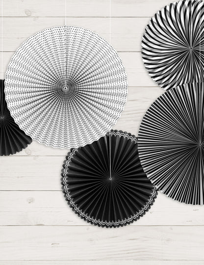 5 rozete de hârtie alb-negru, numerele 25, 32 și 40 cm pentru decorare