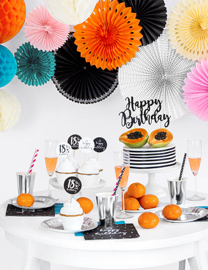 5 rozete de hârtie alb-negru, numerele 25, 32 și 40 cm pentru decorare