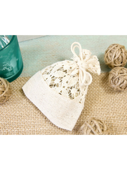 5 săculeți din in și dantelă 8 x 10 cm pentru bomboane de nuntă 