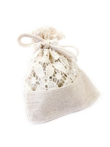5 săculeți din in și dantelă 8 x 10 cm pentru bomboane de nuntă 