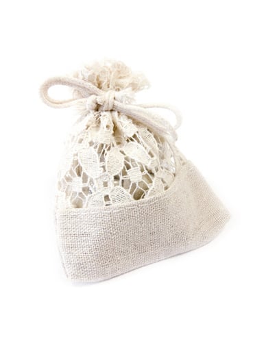5 săculeți din in și dantelă 8 x 10 cm pentru bomboane de nuntă 