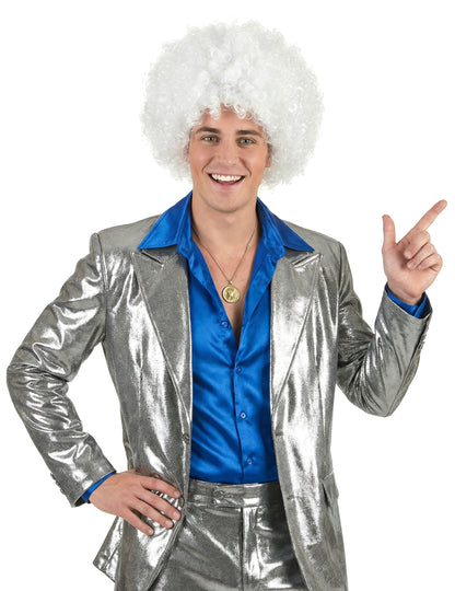 Vue de face de la perruque afro pour adulte blanche confort