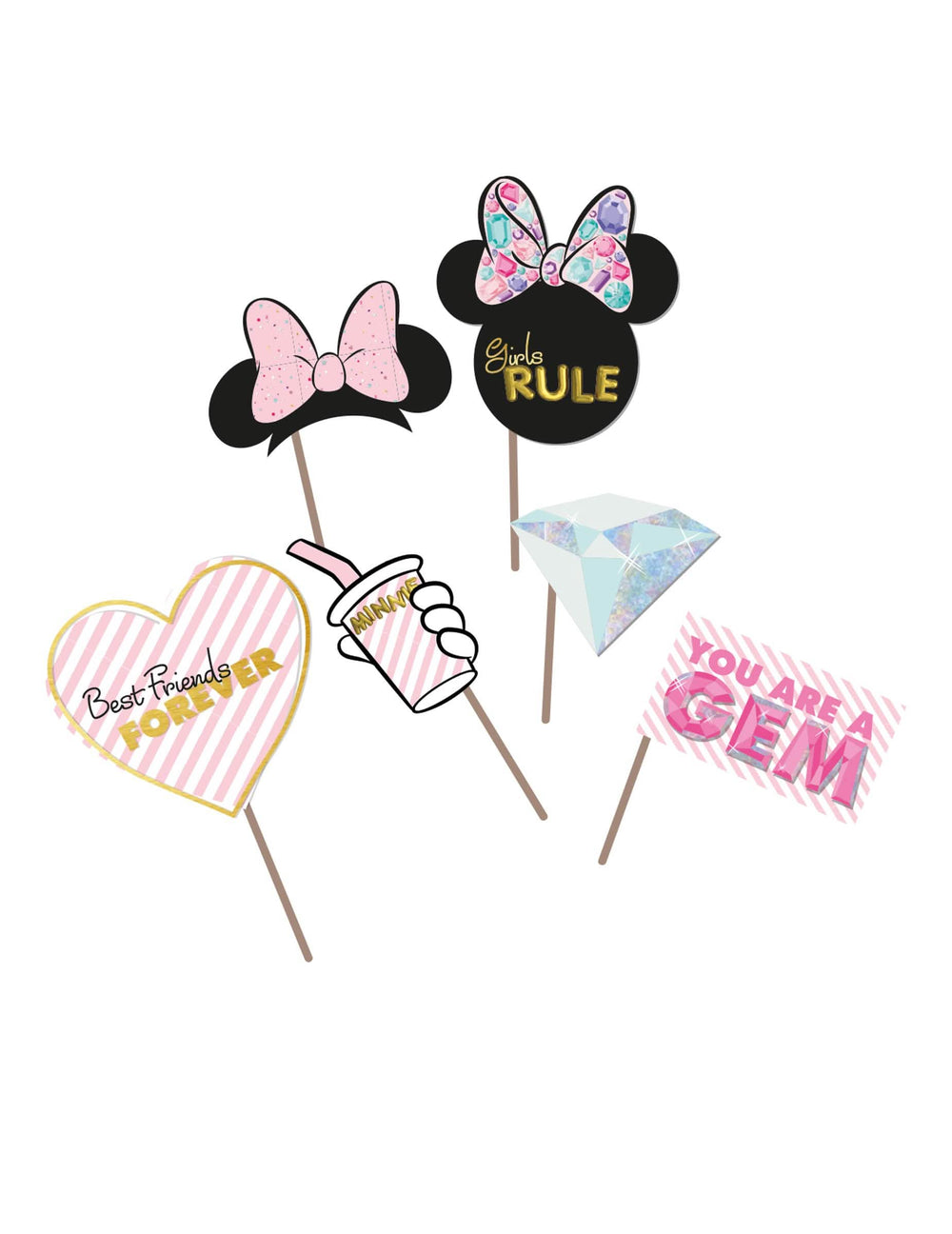 Accesorii pentru photobooth Minnie pentru copil roz și auriu efect metalic
