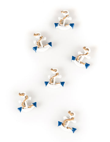 6 ancore din rășină albă 3 x 2,8 cm temă marină