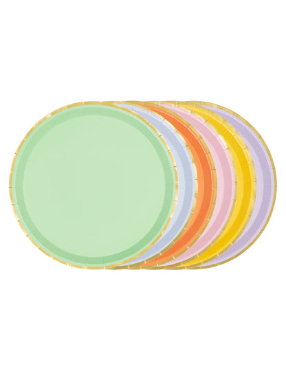 6 Assiettes en carton pastel à bord doré 21 cm