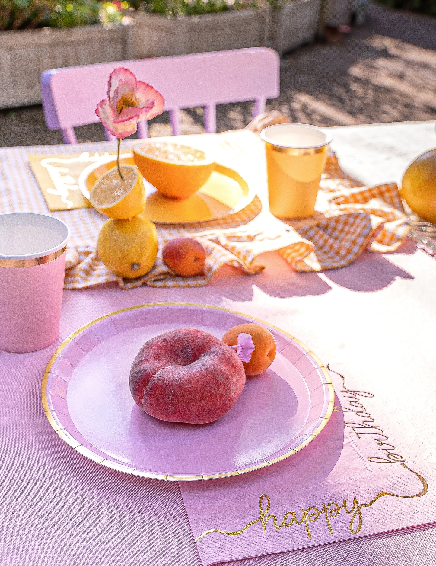 6 Assiettes en carton pastel à bord doré 21 cm