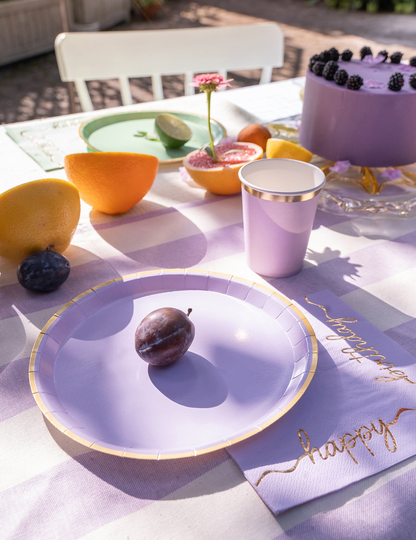 6 Assiettes en carton pastel à bord doré 21 cm