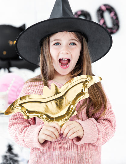 6 farfurii de carton metalice aurii în formă de liliac pentru Halloween