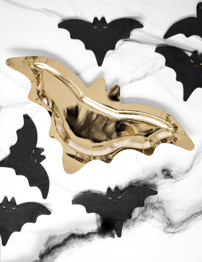 6 farfurii de carton metalice aurii în formă de liliac pentru Halloween