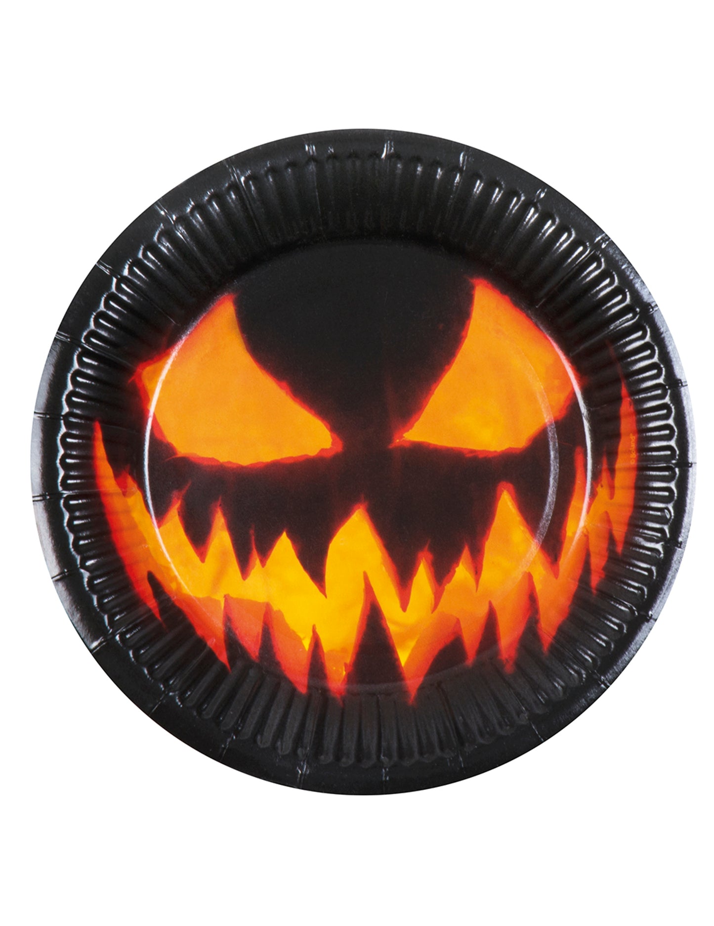 Assiette en carton citrouille terrifiante pour Halloween noire et orange