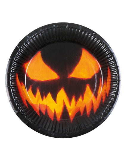 Assiette en carton citrouille terrifiante pour Halloween noire et orange