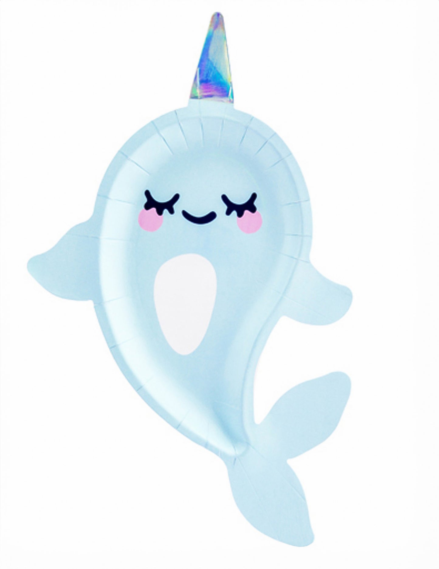 6 farfurii de carton în formă de unicorn marin cu narval albastru, 18,5 x 29 cm